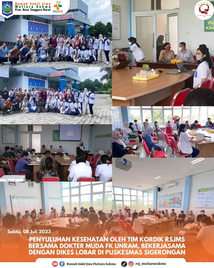 PENYULUHAN KESEHATAN OLEH TIM KORDIK RSJMS BERSAMA DOKTER MUDA FK UNRAM, BEKERJA SAMA DENGAN DIKES LOBAR DI PUSKESMAS SIGERONGAN